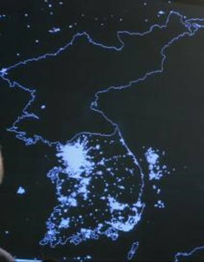 north korea at night compared to south korea. Korea at night–. North Korean